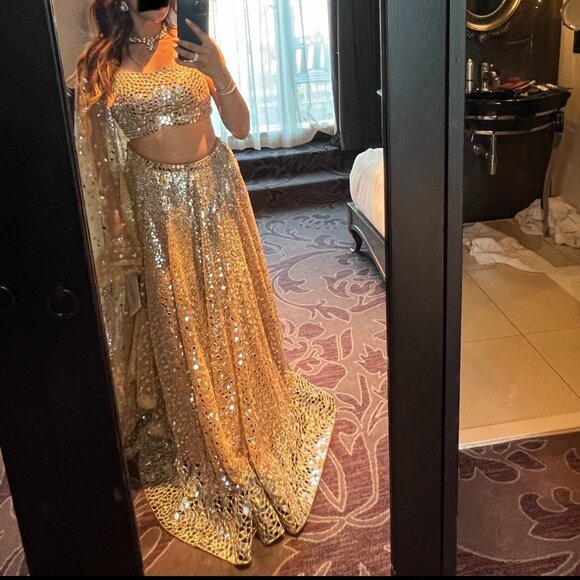 SEEMA GUJRAL Gold & Silver Embroidered Lehenga Dress Set for Bridal or Wedding - Picture 5 of 17